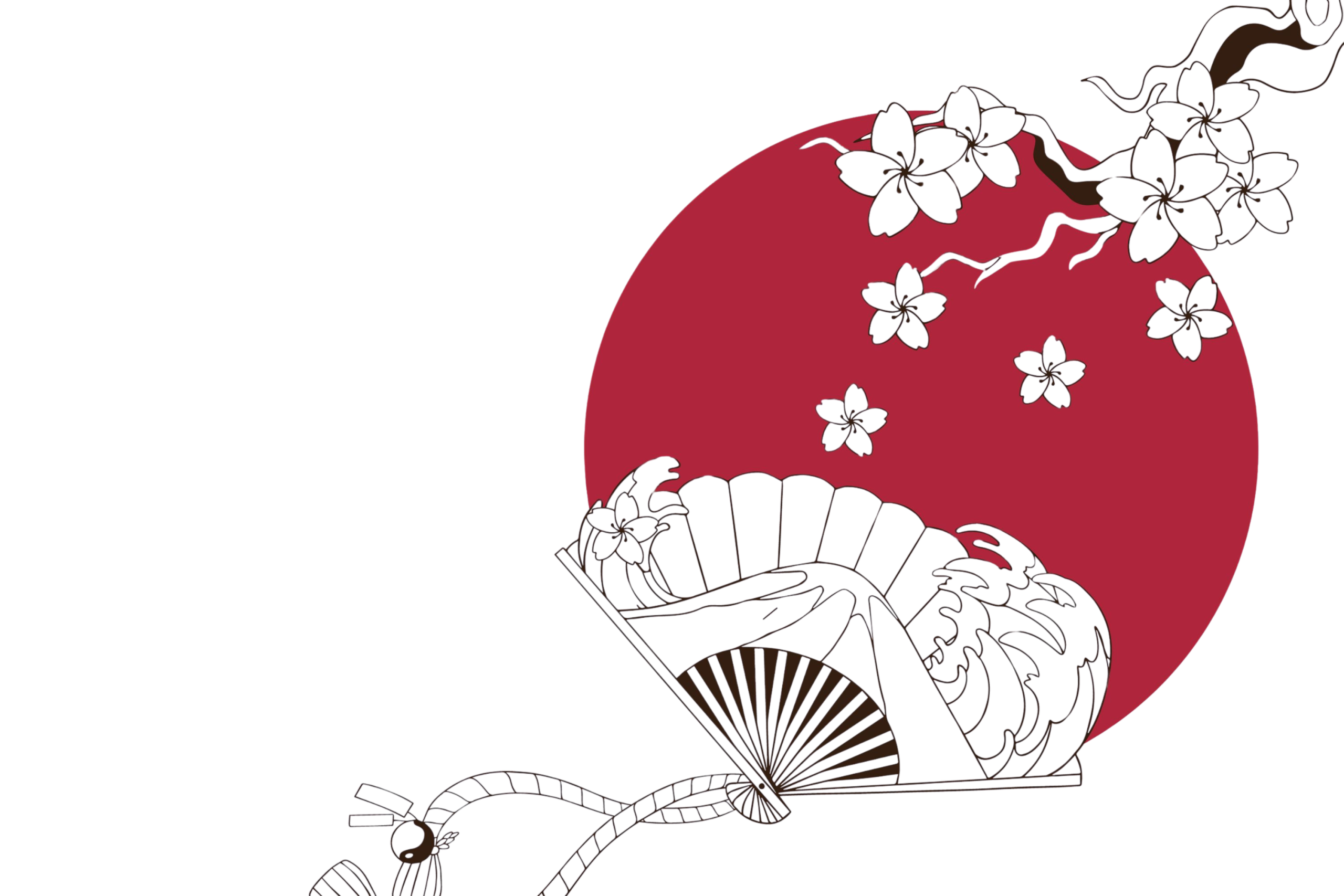 illustration japonaise dessinee main fleurs cerisier eventail japonais sans ap